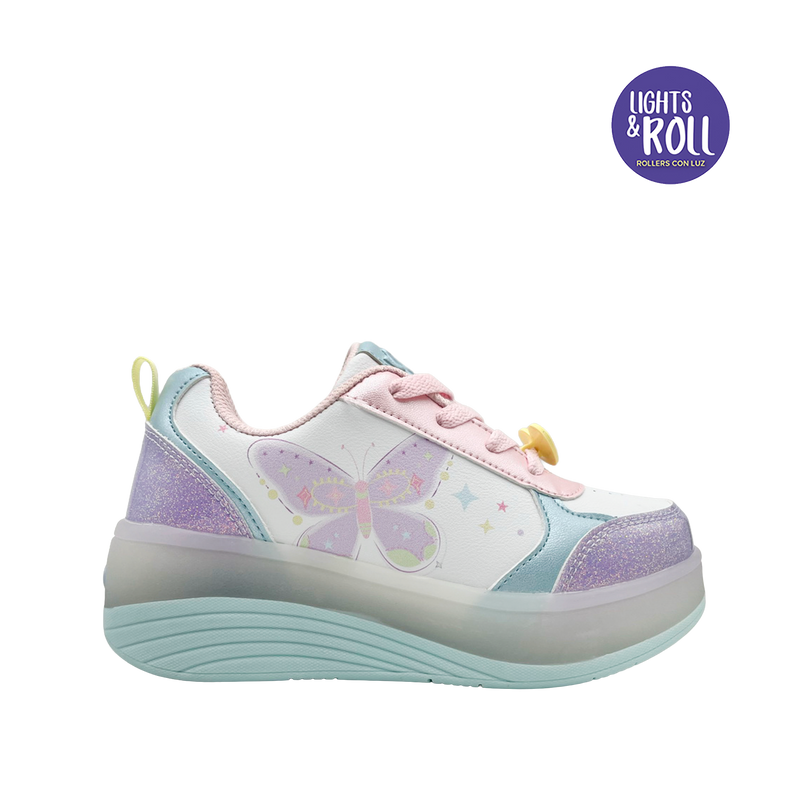 Sneakers con rodos Mariposa para niña color multi